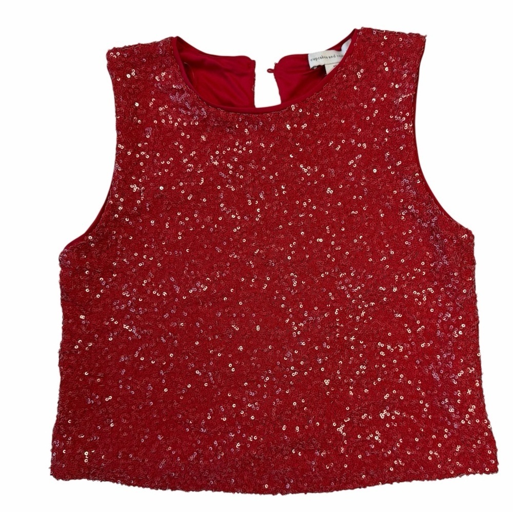 ✅ Cupcakes & Cashmere Red fully Sequin Embroidered stretch Camisole size S
